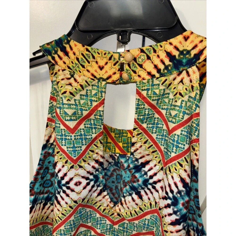 Be Bop Women Multicolored Dress Sleeveless Short Mini Back Keyhole Button L - Picture 6 of 9